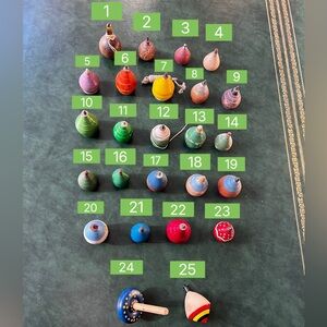 Buyer’s Choice Lot #6 of Vintage Antique Painted Wooden Spinning Toy Tops